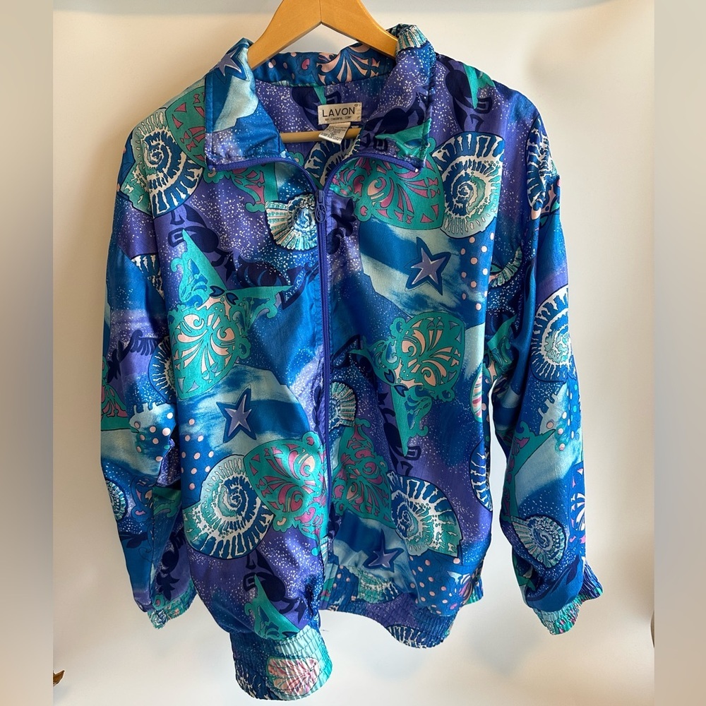Lavon Vintage Track Jacket Womens‎ Medium Seashell Blue Green Purple